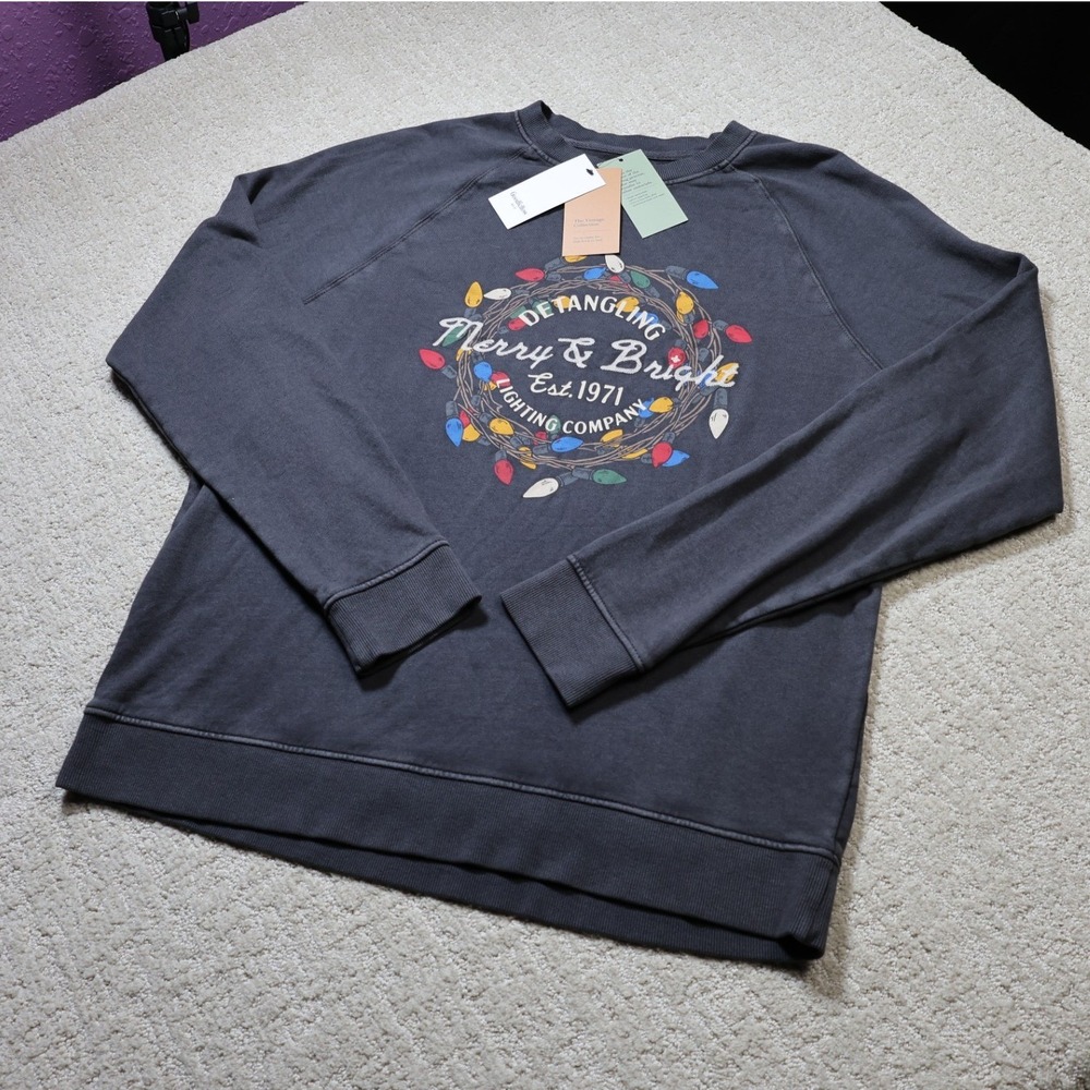 Goodfellow & Co Mens Merry & Bright Christmas Sweatshirt Washed Black Large NWT